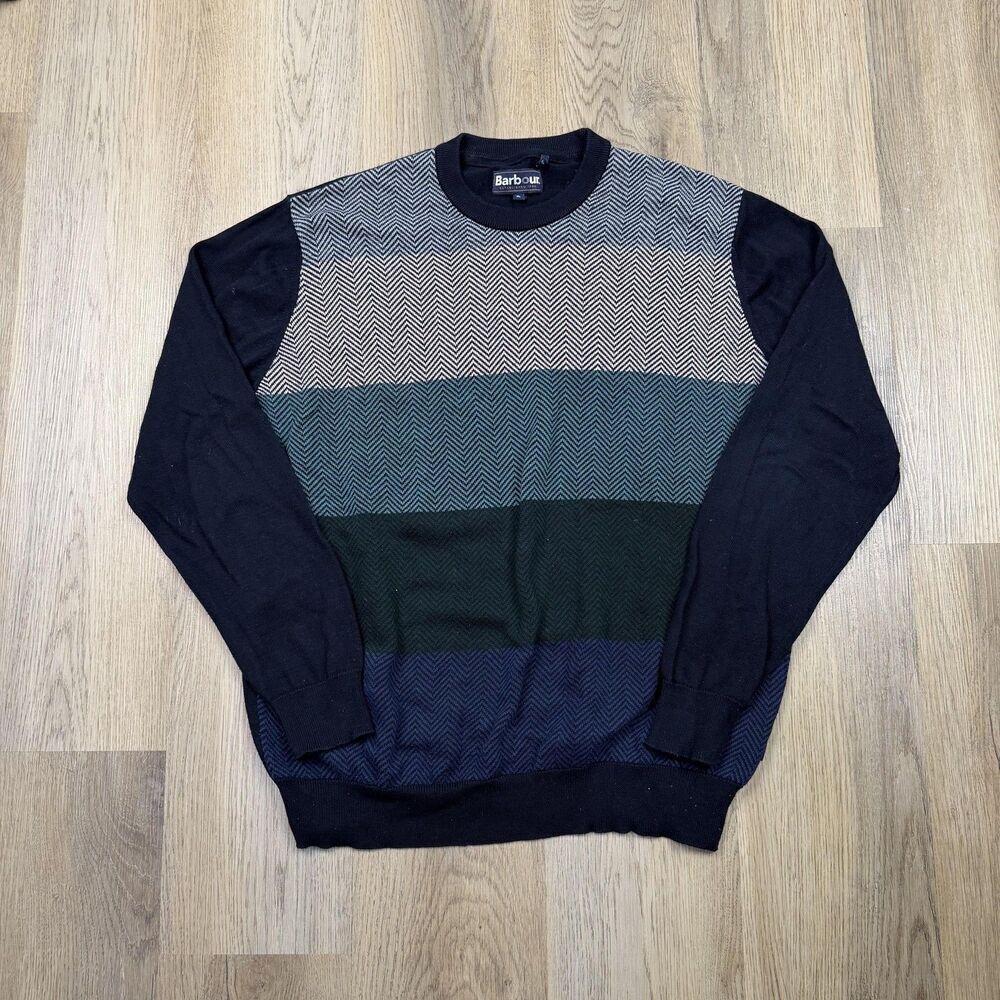 Barbour Sweater Mens XL Multicolor Herringbone Crewneck Cashmere Knit Pullover